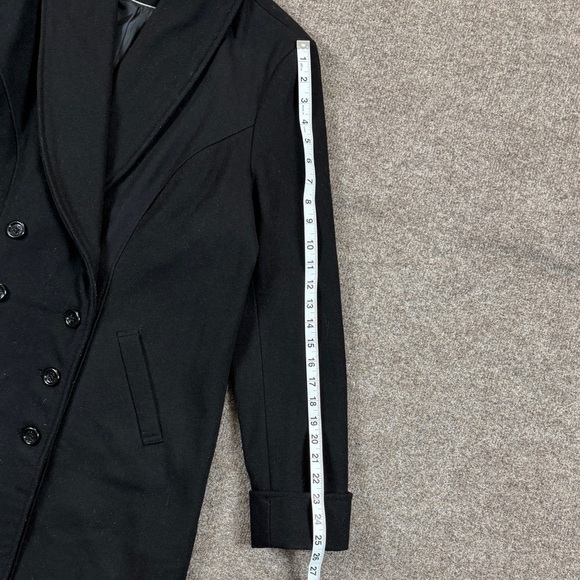 Vintage Black Wool Blend Double Breasted Long Overcoat Women’s 16 Shawl Collar - Picture 6 of 10